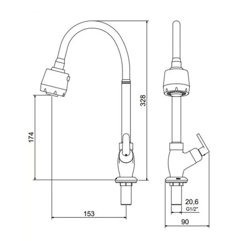 Torneira De Mesa Para Cozinha Bica Móvel C/ Arejador Gourmet Uni Cromado Meber - 4