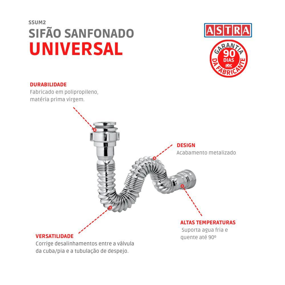 Sifão Universal  Sanfonado Simples Ssum2 Cromado Astra - 3