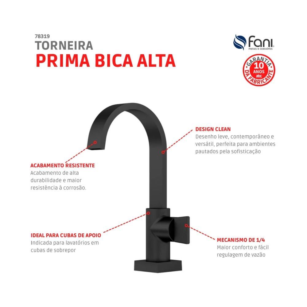 Torneira de Mesa para Banheiro e Lavabo Prima 1195 BK210 Preto Fosco DN 15 1/2 Fani - 6