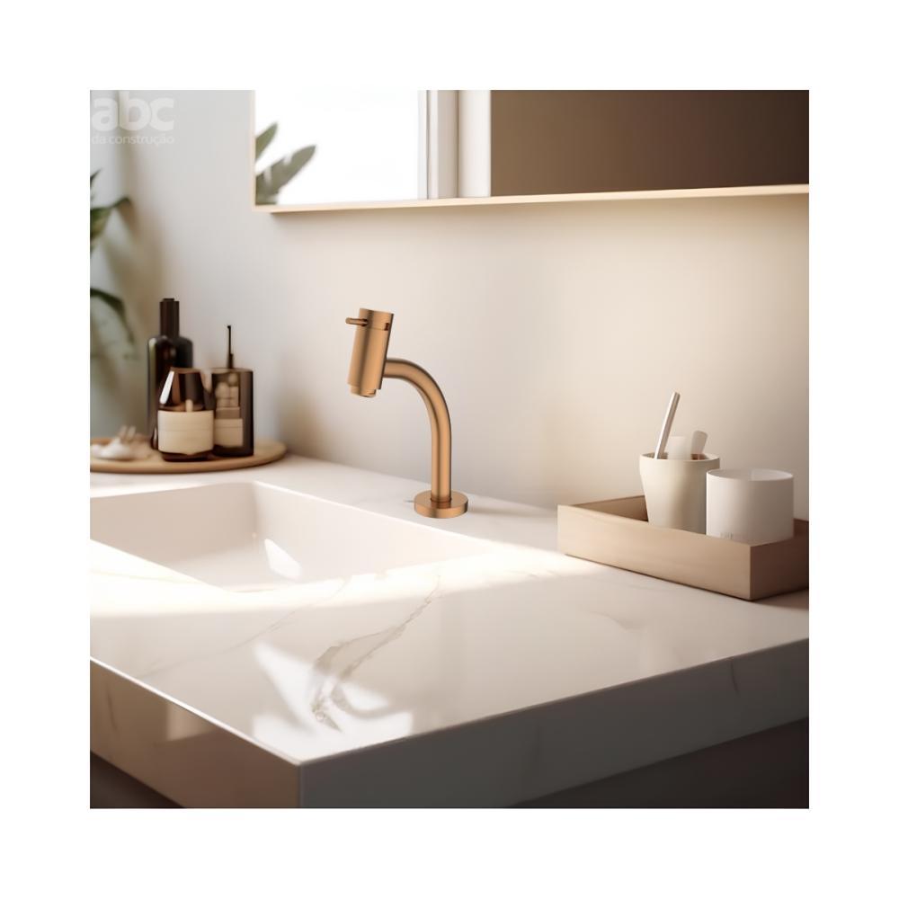 Torneira De Mesa Para Banheiro Bica Baixa Basic Rose Gold Matte Celite - 2