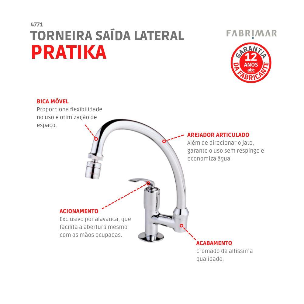 Torneira Saida Lateral De Mesa Para Cozinha Pratika  Cromado Fabrimar  - 5