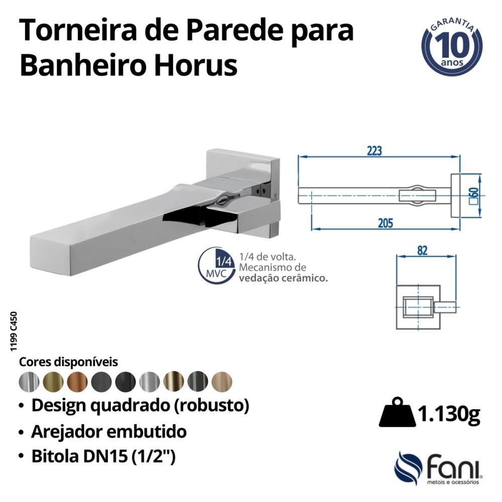 Torneira Para Lavatório De Parede Horus 450 Preto Fosco Fani  - 5