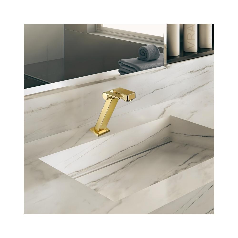 Torneira Para Lavatório De Mesa Stillo Bica Baixa Ouro Polido Docol - 3