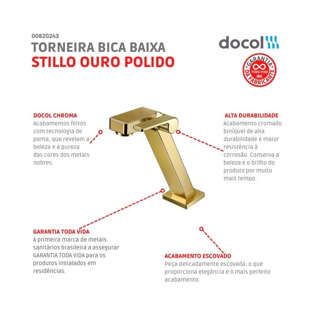 Torneira Para Lavatório De Mesa Stillo Bica Baixa Ouro Polido Docol - 4