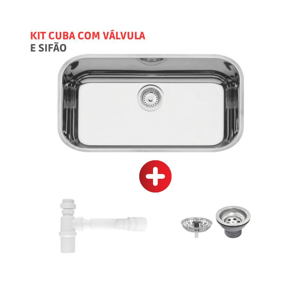 Cuba Lavínia 56 BL em aço inox alto brilho 56x34cm com válvula Tramontina com Sifão Universal Com Copo - 1