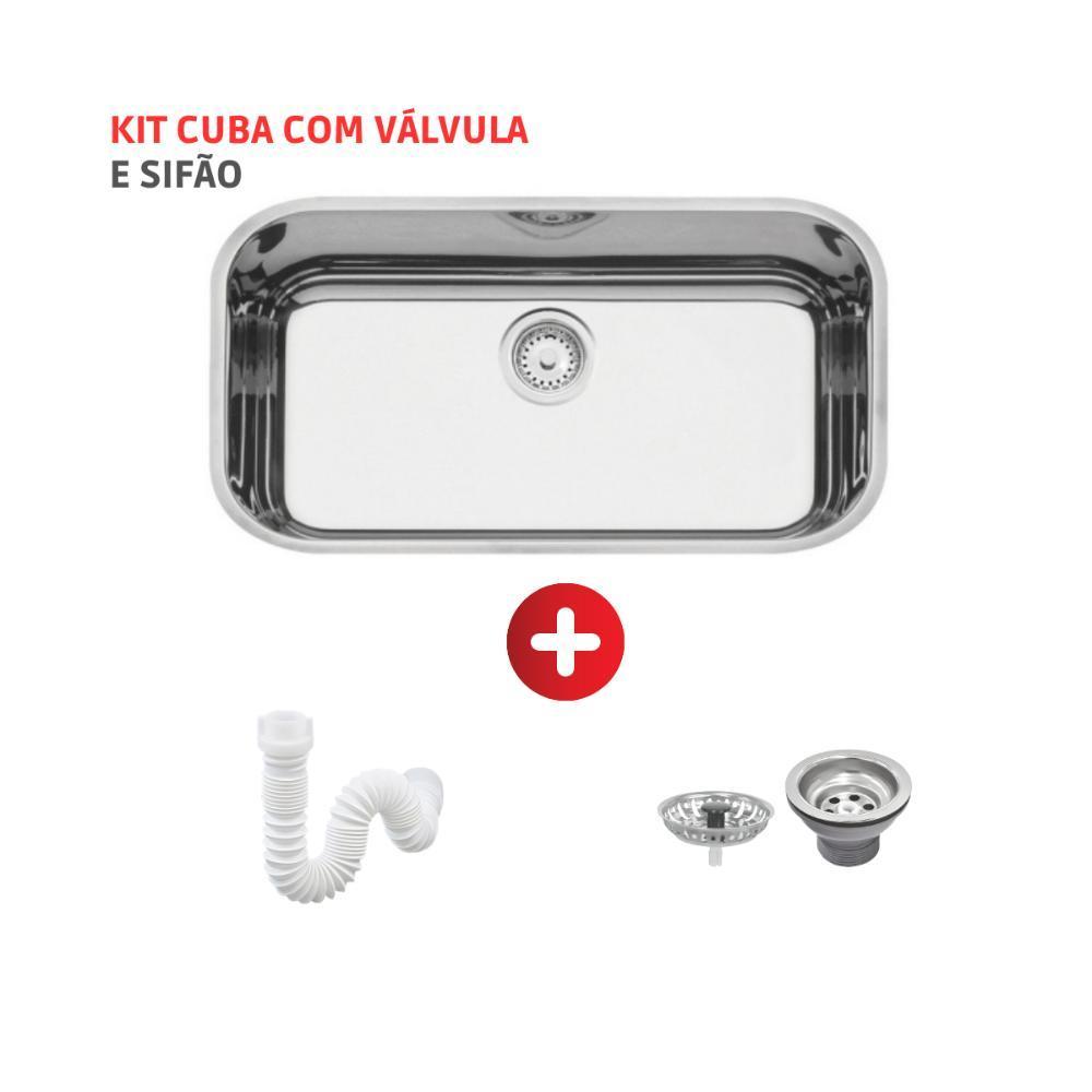 Cuba Lavínia 56 BL em aço inox alto brilho 56x34cm com válvula Tramontina com Sifão Sanfonado Universal Simples 1.1/2" - 1