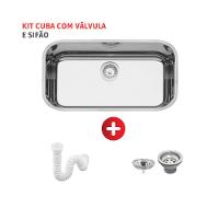 Cuba Lavínia 56 BL em aço inox alto brilho 56x34cm com válvula Tramontina com Sifão Sanfonado Universal Simples 1.1/2" - 1