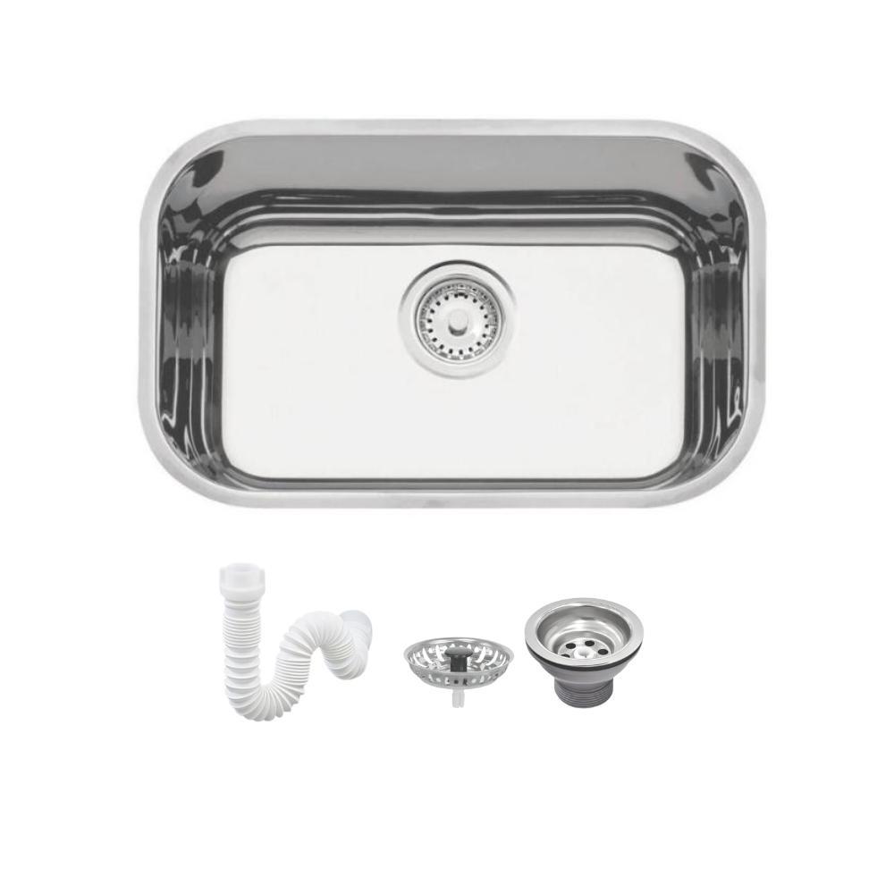 Cuba De Inox N1 Lavínia 47x30x14cm Com Válvula 3.1/2'' 94052/407 Polida Tramontina com Sifão Sanfonado Universal Simples 1.1/2" - 2