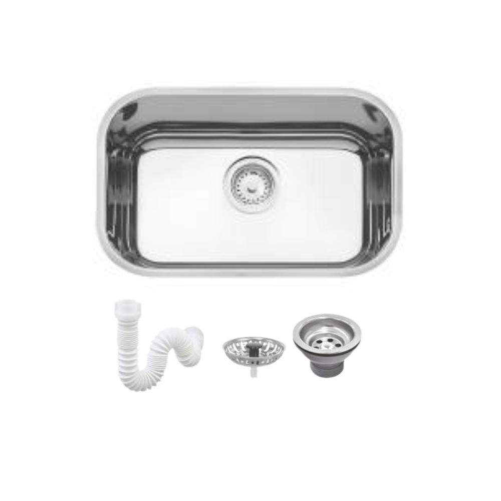 Cuba De Inox N1 Lavínia 47x30x17cm 3.1/2' Com Válvula 94022/207 Alto Brilhante Tramontina com Sifão Sanfonado Universal Simples 1.1/2" - 1