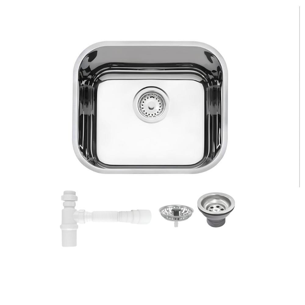 Cuba De Inox Lavínia 40x34x14 3.1/2' Com Válvula 94050/407 Polida Tramontina com Sifão Universal Com Copo - 1