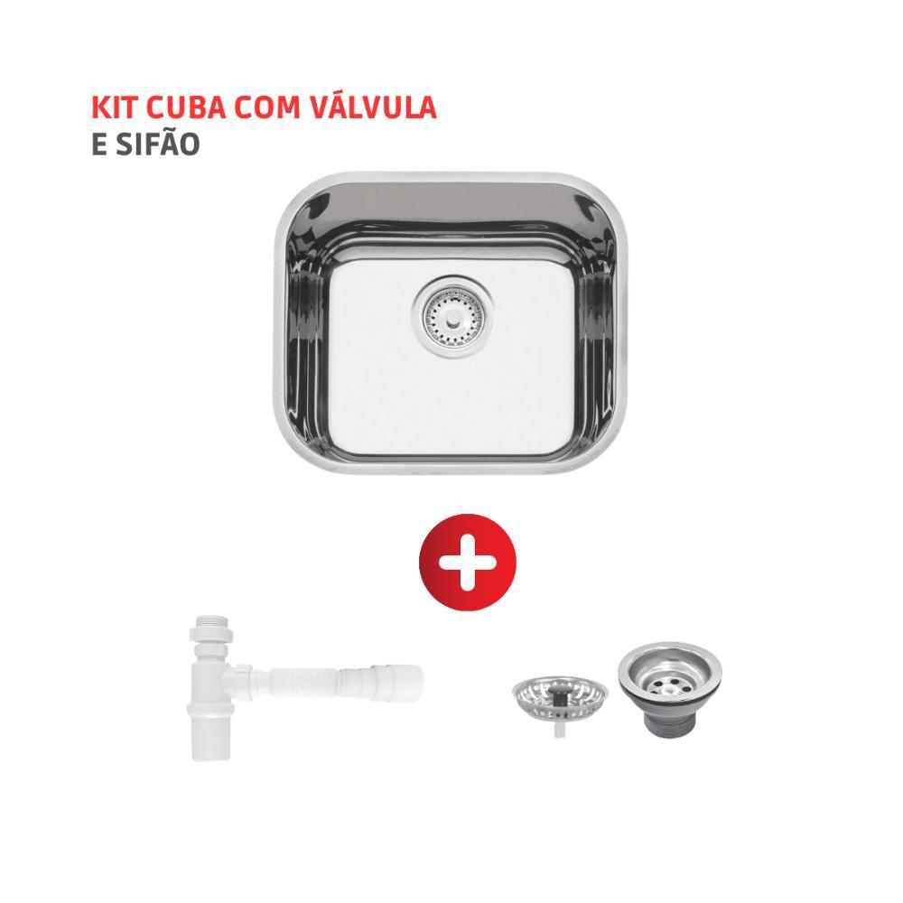 Cuba De Inox Lavínia 40x34x14 3.1/2' Com Válvula 94050/407 Polida Tramontina com Sifão Universal Com Copo - 2