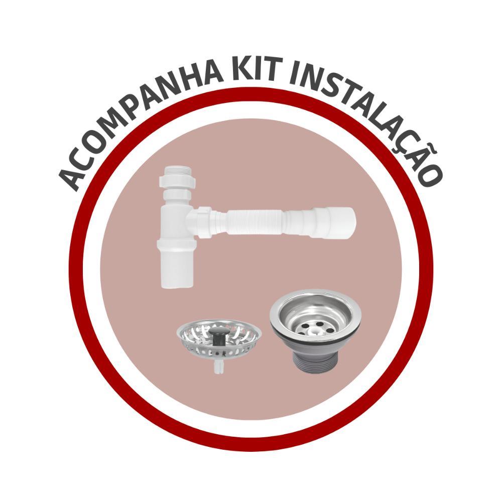 Cuba De Inox Lavínia 40x34x14 3.1/2' Com Válvula 94050/407 Polida Tramontina com Sifão Universal Com Copo - 3