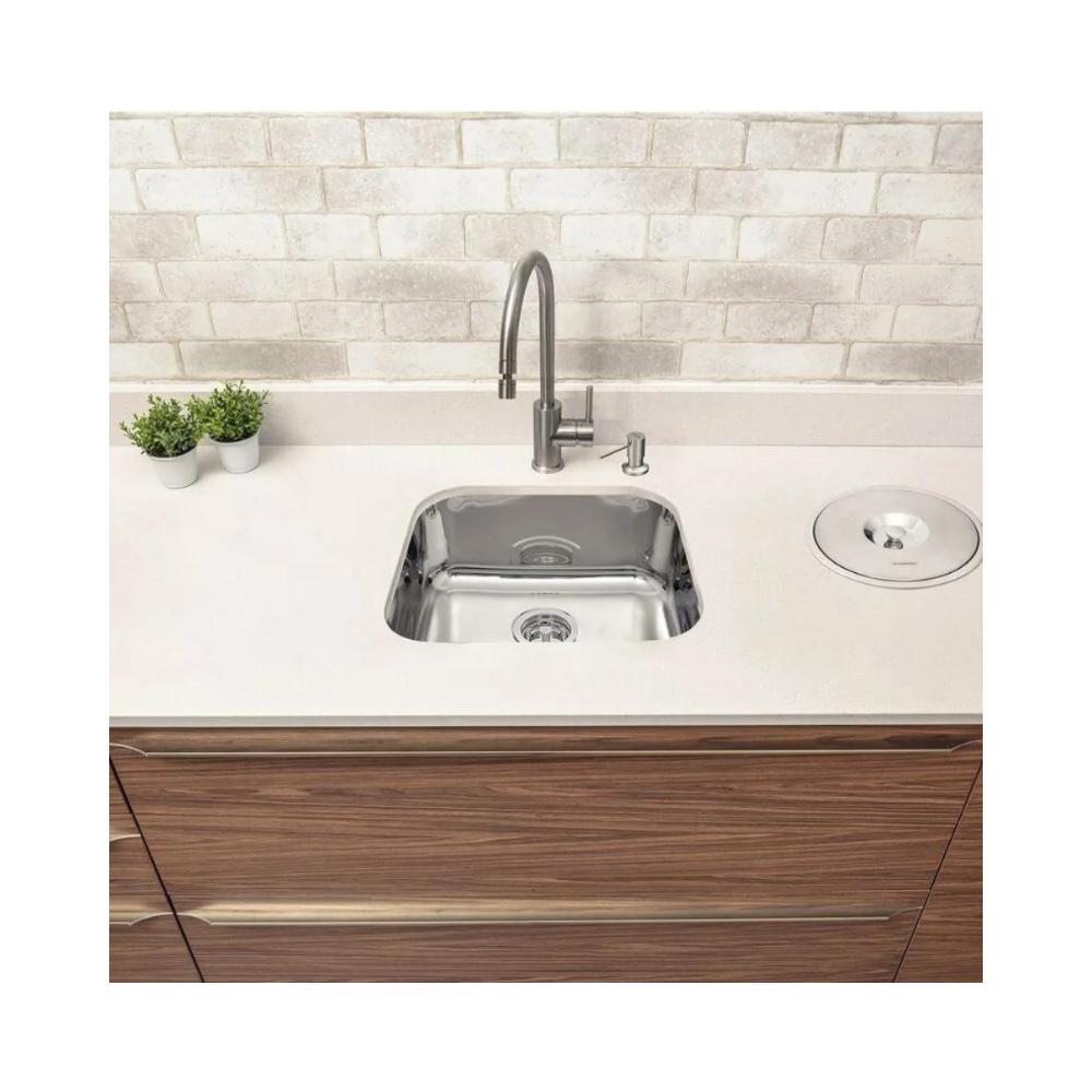 Cuba De Inox Lavínia 40x34x14 3.1/2' Com Válvula 94050/407 Polida Tramontina com Sifão Universal Com Copo - 4