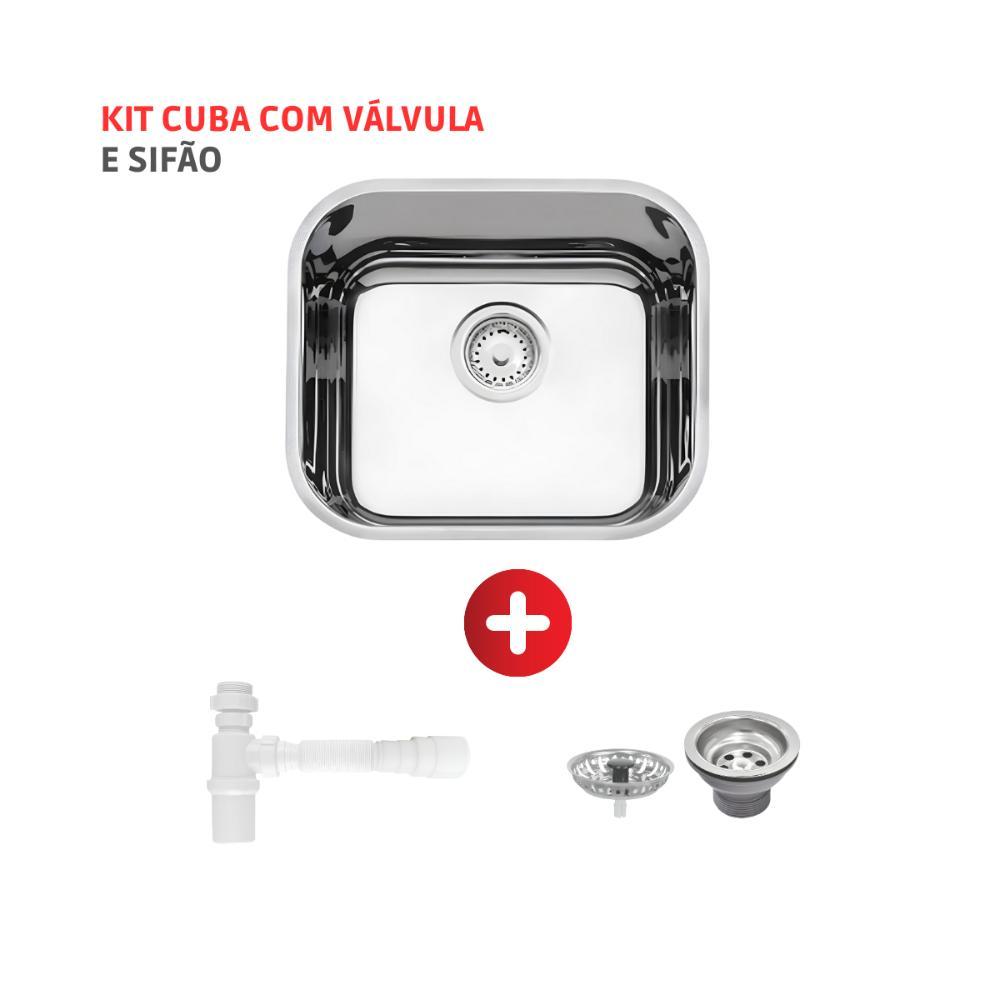 Cuba De Inox N0 Lavínia 40x34x17cm 3.1/2' Com Válvula 94020/207 Alto Brilhante Tramontina com Sifão Universal Com Copo - 2