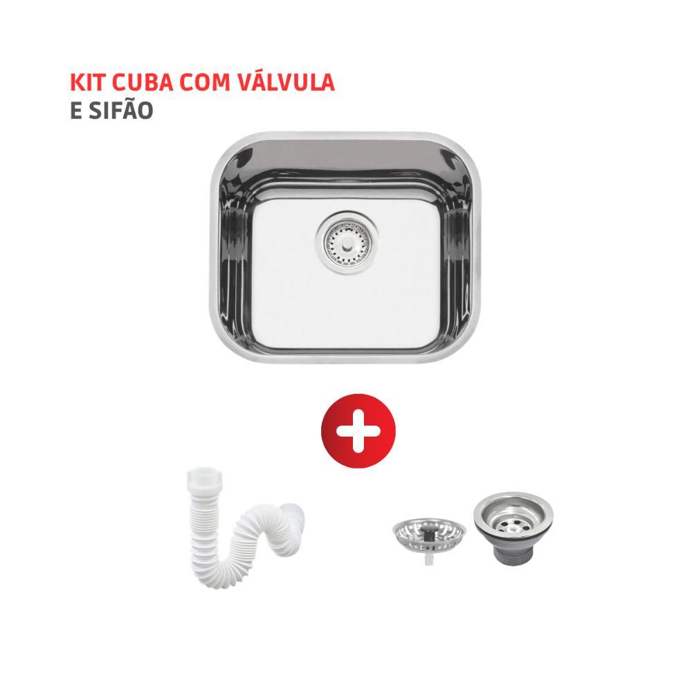 Cuba De Inox Lavínia 40x34x14 3.1/2' Com Válvula 94050/407 Polida Tramontina com Sifão Sanfonado Universal Simples 1.1/2" - 2