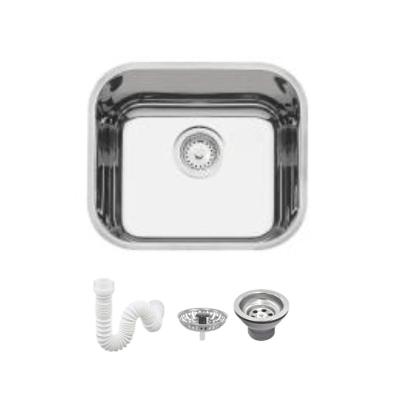 Cuba De Inox Lavínia 40x34x14 3.1/2' Com Válvula 94050/407 Polida Tramontina com Sifão Sanfonado Universal Simples 1.1/2"