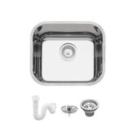 Cuba De Inox Lavínia 40x34x14 3.1/2' Com Válvula 94050/407 Polida Tramontina com Sifão Sanfonado Universal Simples 1.1/2" - 1