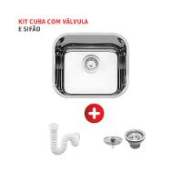 Cuba De Inox N0 Lavínia 40x34x17cm 3.1/2' Com Válvula 94020/207 Alto Brilhante Tramontina com Sifão Sanfonado Universal Simples 1.1/2" - 2