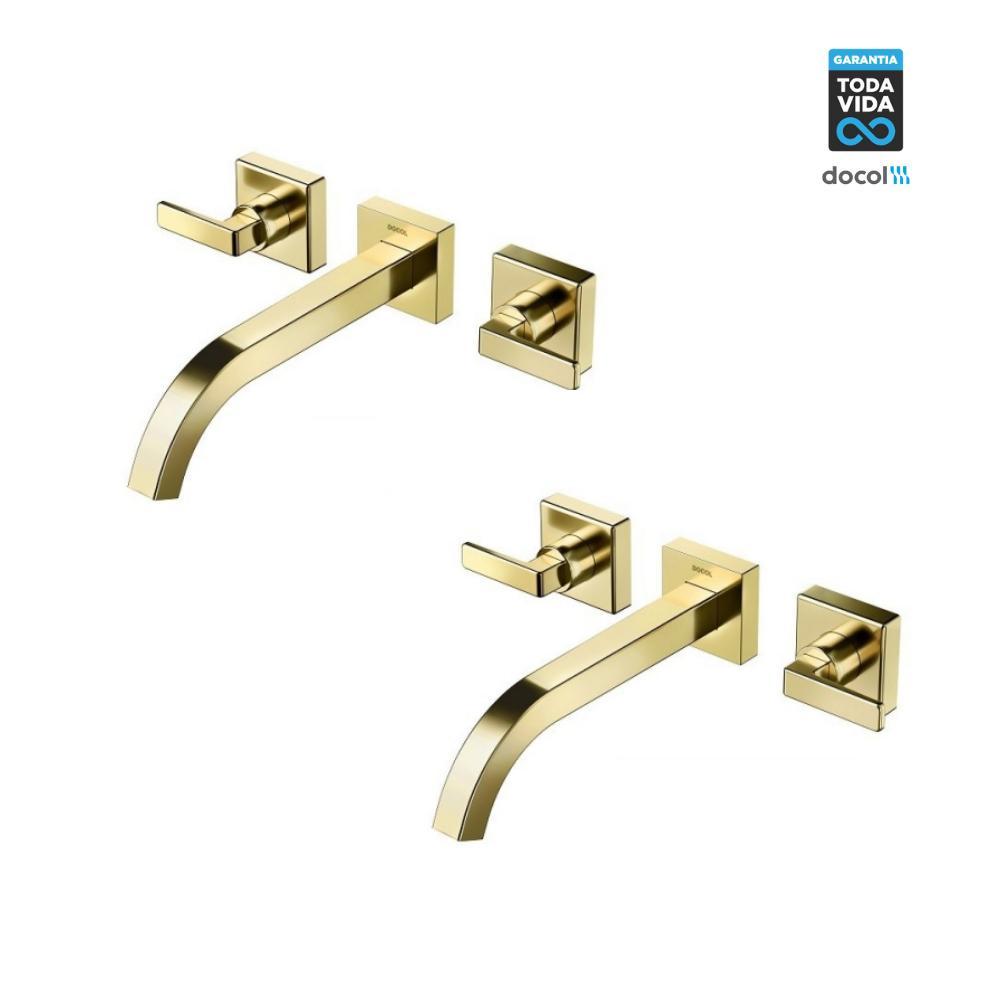 Kit 2 Misturador Para Lavatório De Parede Stillo Ouro Polido Docol - 2