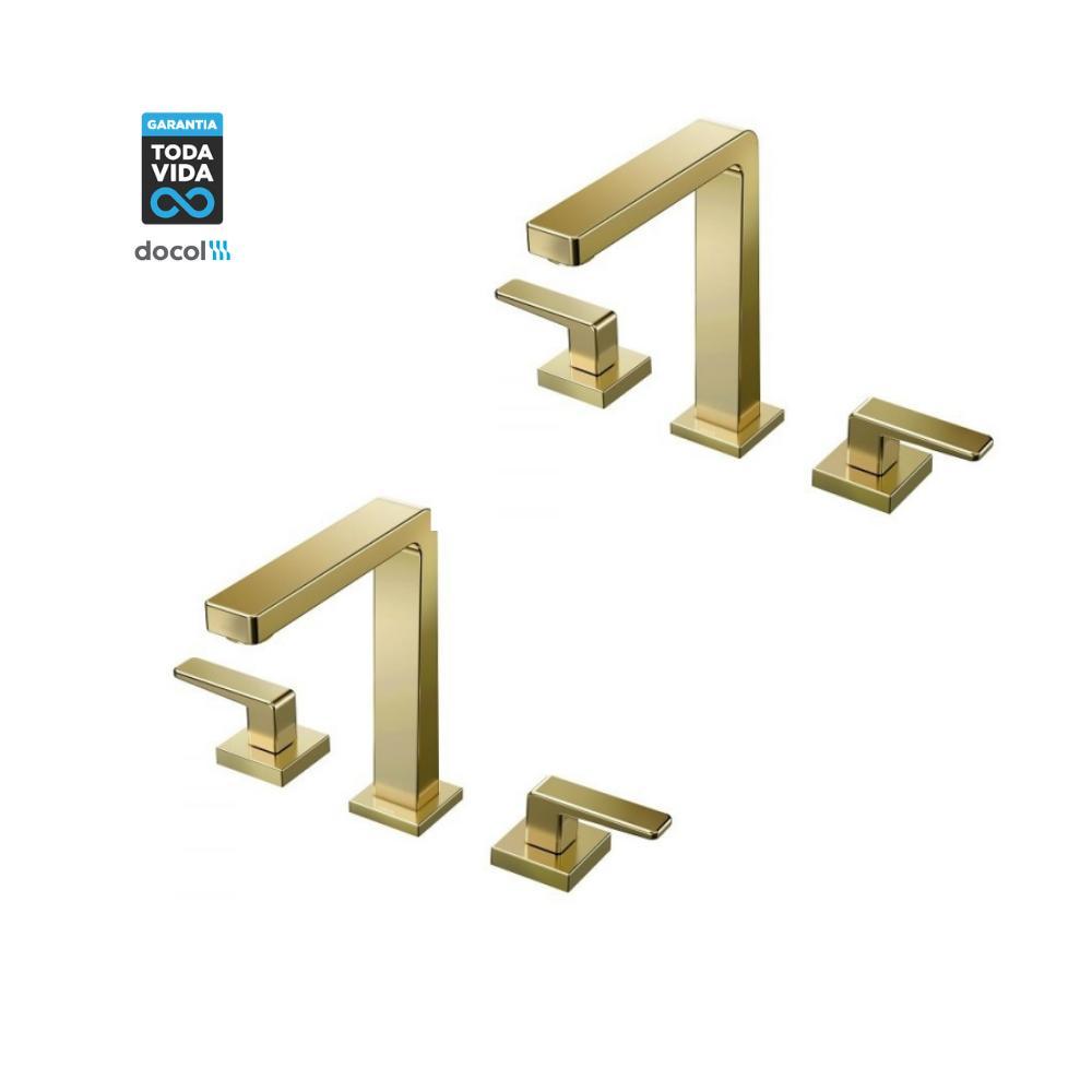 Kit 2 Misturador Para Lavatório De Mesa Stillo Bica Baixa Cobre Escovado Docol - 2