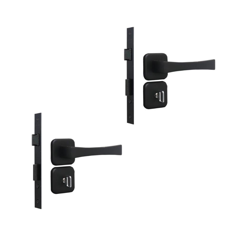 Kit 2 Fechadura Paris Banheiro Preto Fosco 4cm MGM - 1