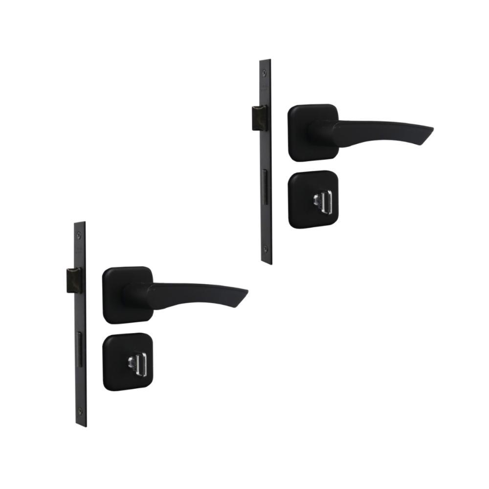 Kit 2 Fechadura Genebra Banheiro Preto Fosco 4cm MGM - 1