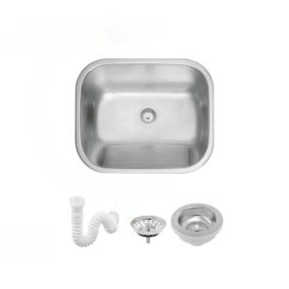 Tanque Em Inox De Encaixe Hera 40x40 Com Válvula  3.1/2 Acetinado Tramontina com Sifão Sanfonado Universal Simples 1.1/2" - 1