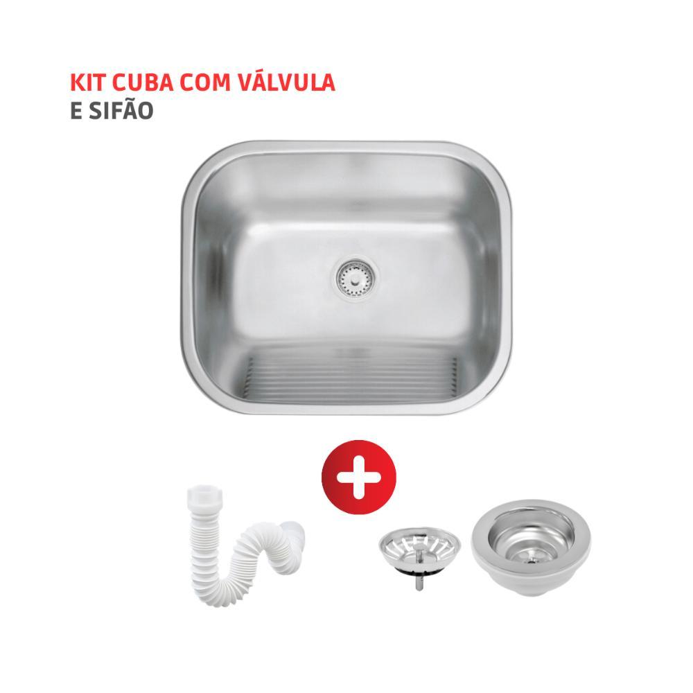 Tanque Em Inox De Encaixe Hera 40x40 Com Válvula  3.1/2 Acetinado Tramontina com Sifão Sanfonado Universal Simples 1.1/2" - 2