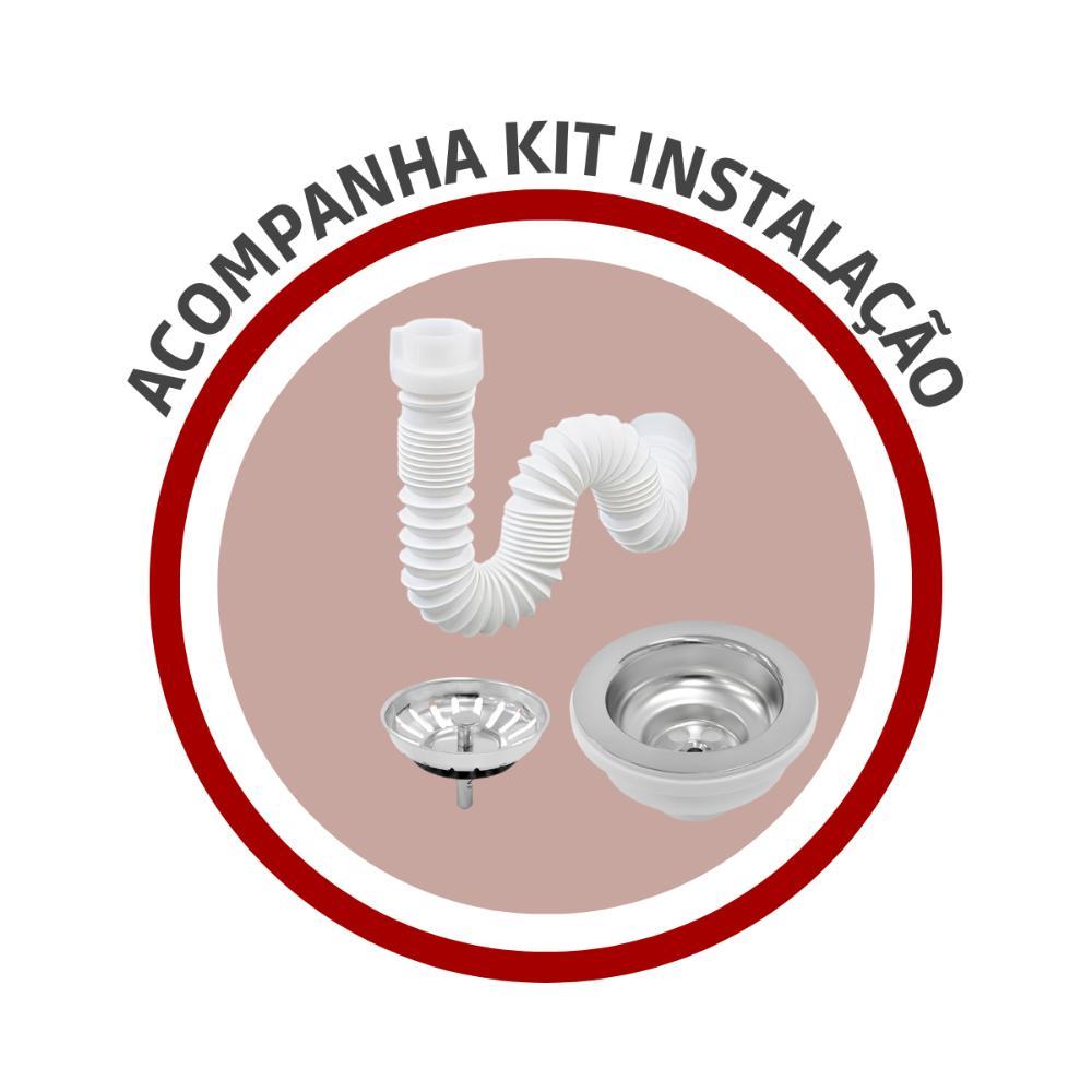 Tanque Em Inox De Encaixe A304 Hera 23l 40x40cm Com Válvula 94403/407 Polido  Tramontina com Sifão Sanfonado Universal Simples 1.1/2" - 3