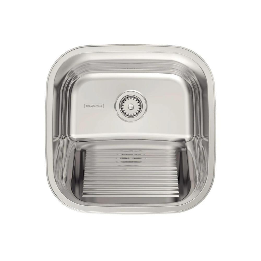 Tanque Em Inox De Encaixe A304 Hera 23l 40x40cm Com Válvula 94403/407 Polido  Tramontina com Sifão Sanfonado Universal Simples 1.1/2" - 5