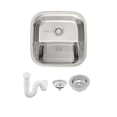 Tanque Em Inox De Encaixe A304 Hera 23l 40x40cm Com Válvula 94403/407 Polido  Tramontina com Sifão Sanfonado Universal Simples 1.1/2"