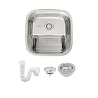 Tanque Em Inox De Encaixe A304 Hera 23l 40x40cm Com Válvula 94403/407 Polido  Tramontina com Sifão Sanfonado Universal Simples 1.1/2" - 1