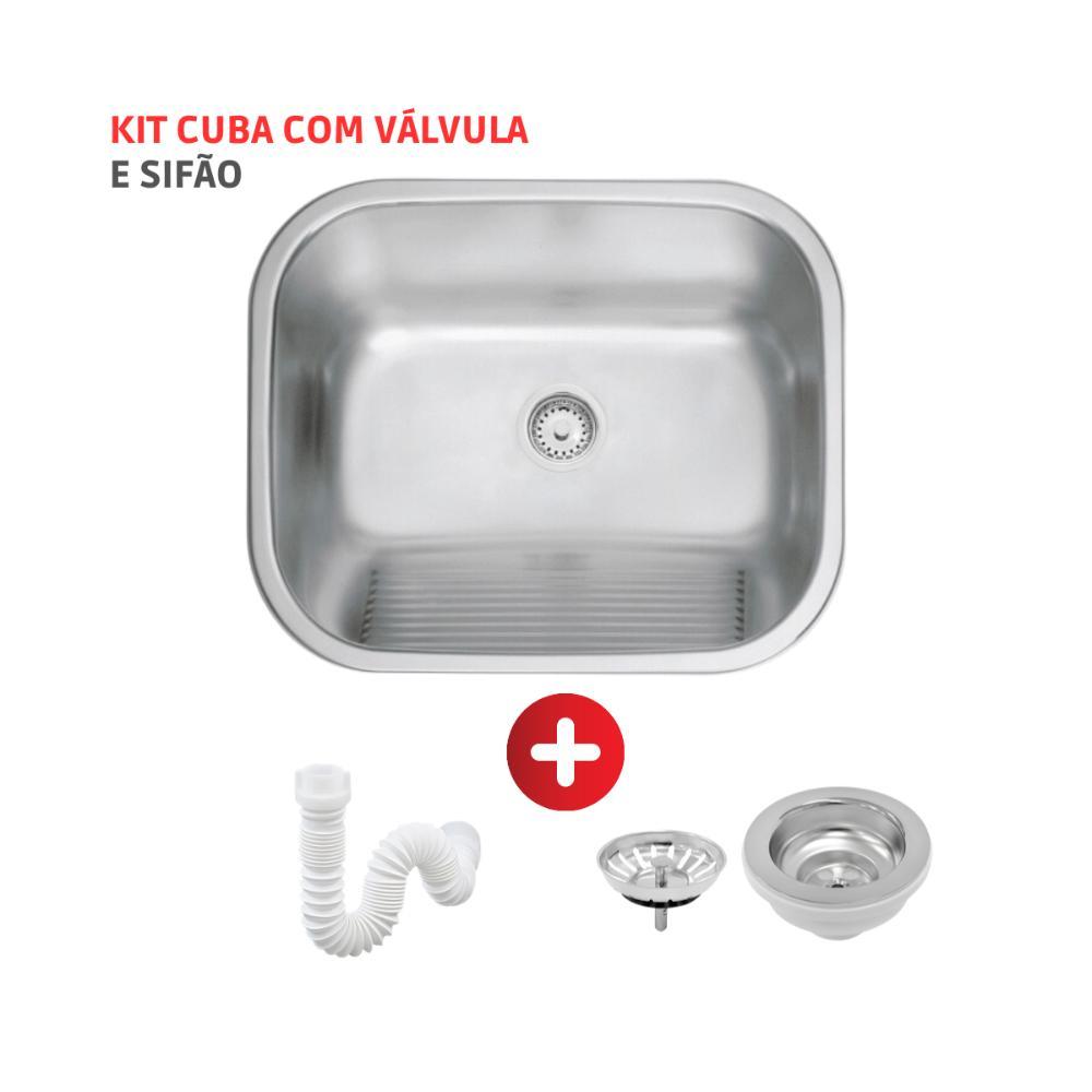 Tanque Em Inox De Encaixe Hera 50x40cm  3.1/2' Com Válvula 94400/107 Acetinado Tramontina com Sifão Sanfonado Universal Simples 1.1/2" - 2