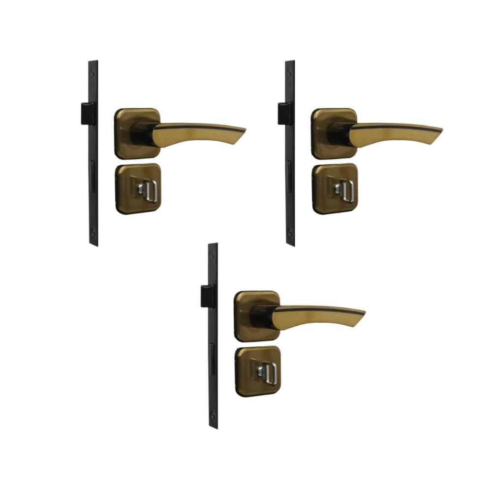 Kit 3 Fechadura Genebra Banheiro Bronze Latonado 4cm MGM - 1