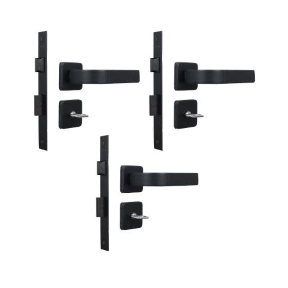 Kit 3 Fechaduras Para Banheiro Roseta Módena Preto Fosco MGM 40mm - 1