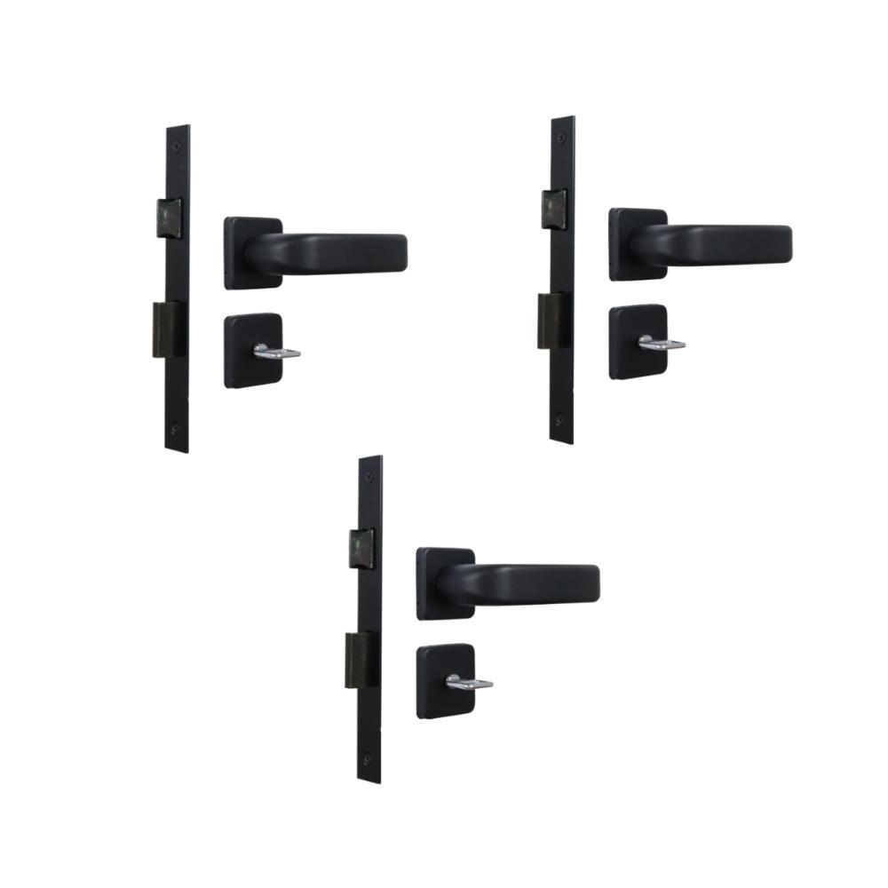 Kit 3 Fechadura Firenze Banheiro Preto Fosco 4cm MGM - 1