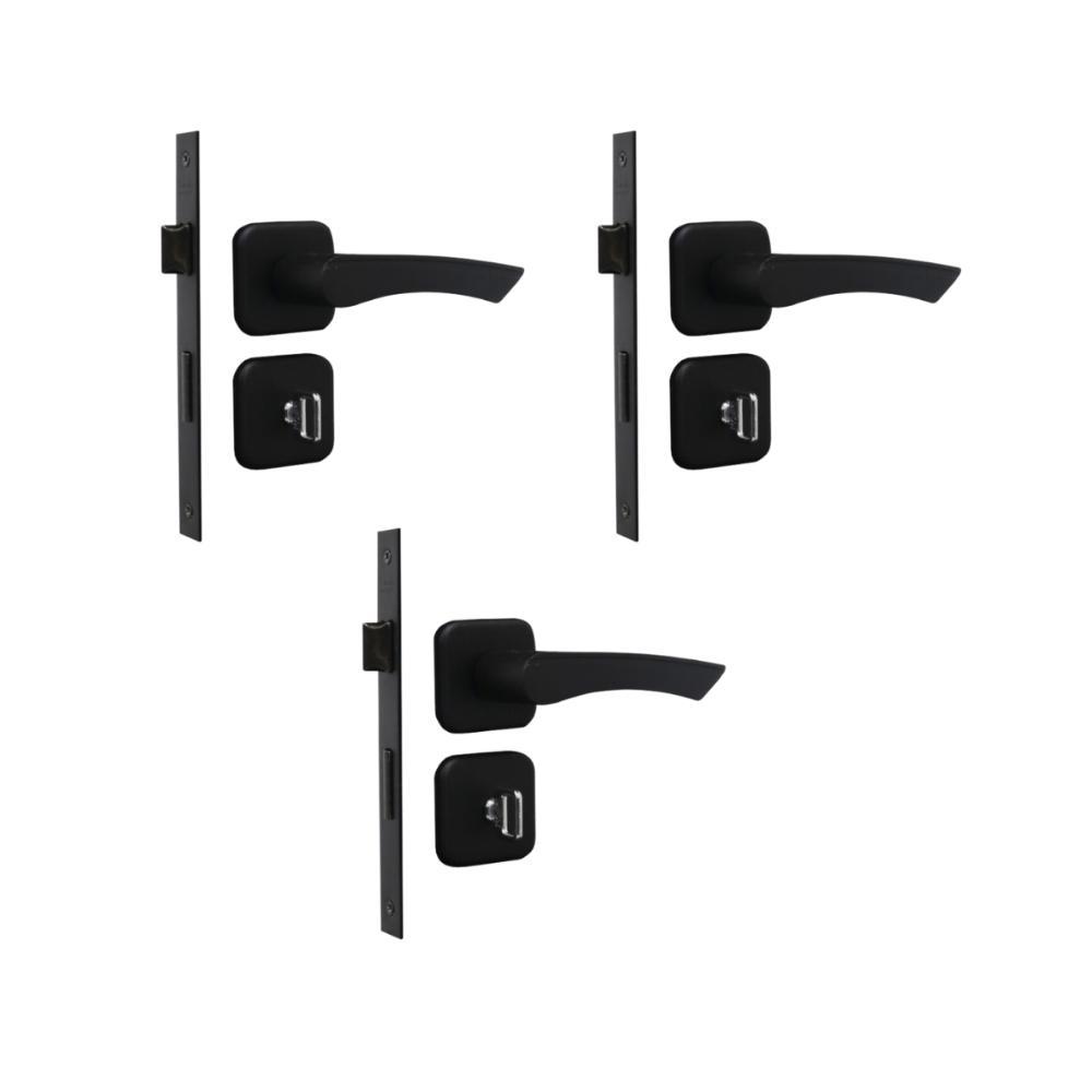 Kit 3 Fechadura Genebra Banheiro Preto Fosco 4cm MGM - 1