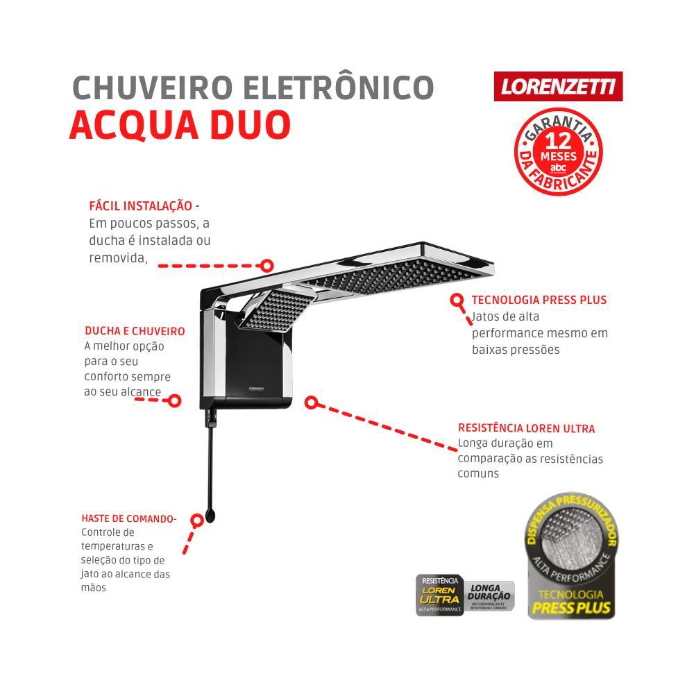 Chuveiro Eletrônico Acqua Duo Ultra 220v 6800w Preto/cromado Lorenzetti - 4