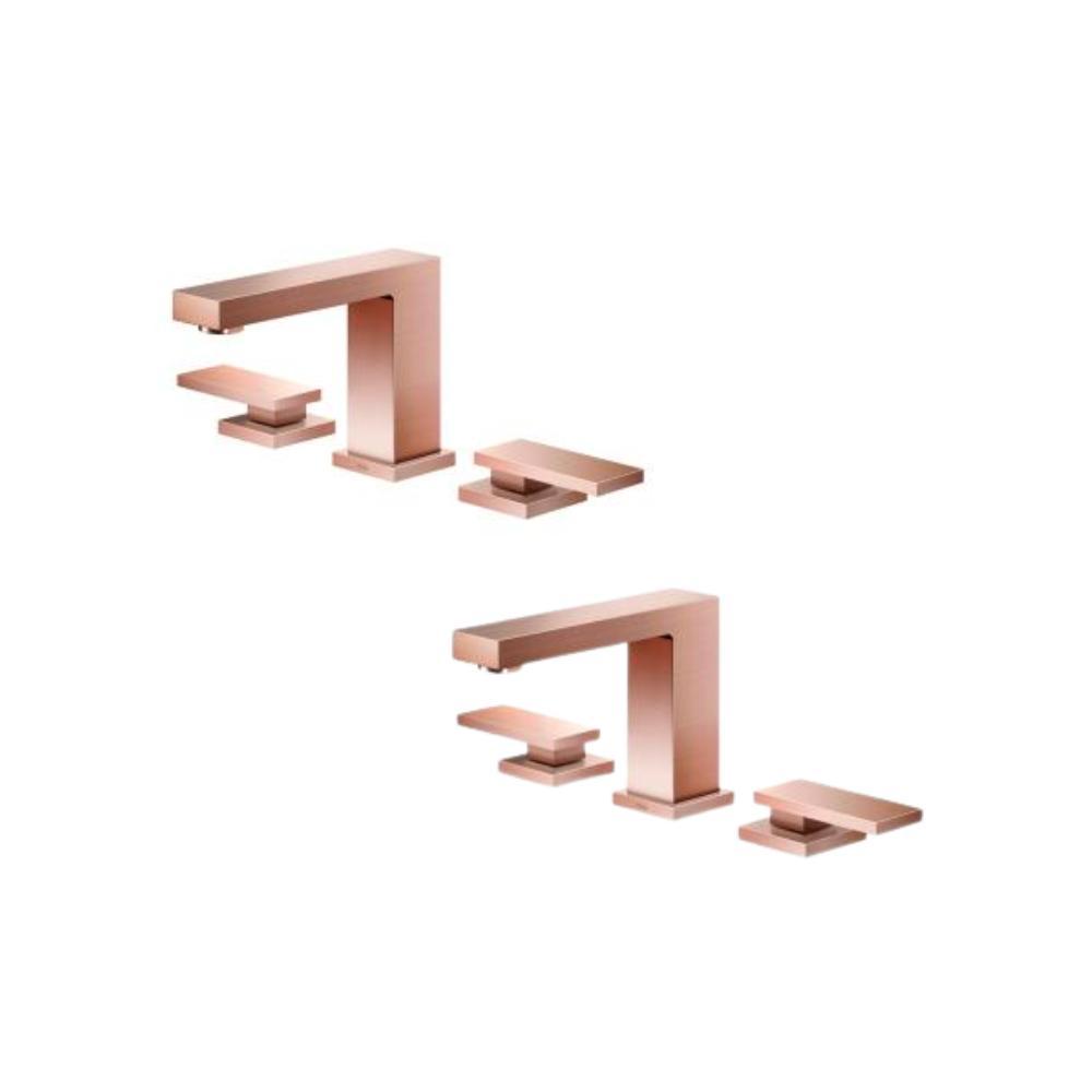 Kit 2 Misturador Para Lavatório De Mesa New Edge Bica Baixa Cobre Escovado Docol - 1