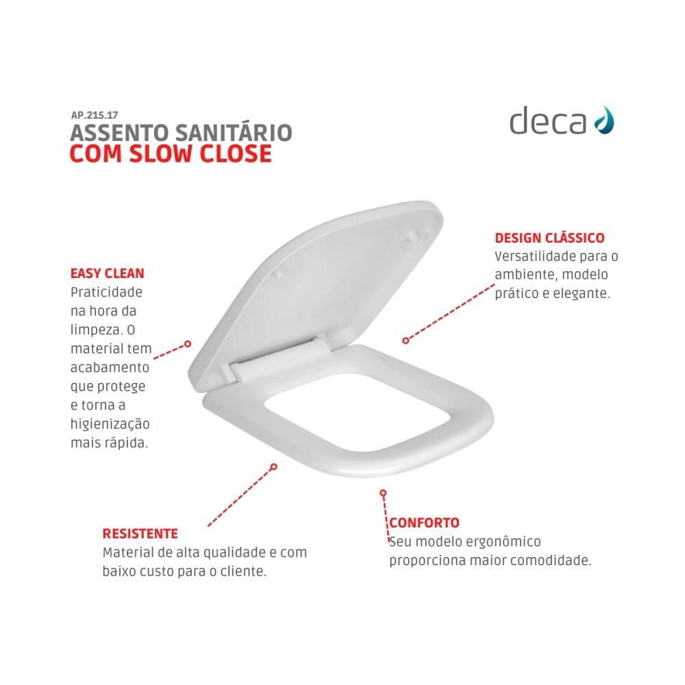 Assento Sanitário De Plástico Amortecido Quadra Ap215 Branco Deca - 3