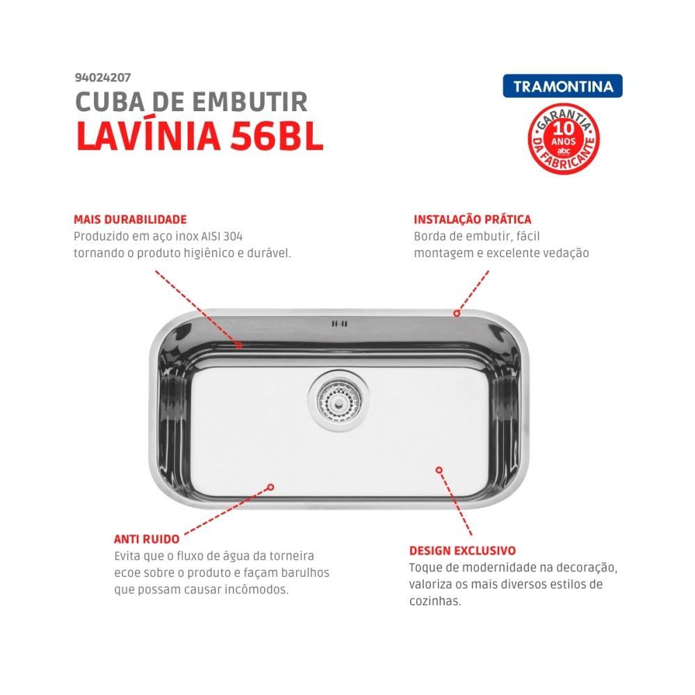 Cuba De Inox N2 Com Válvula Lavínia Alto Brilho Tramontina 56x34x17cm - 4