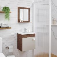 Gabinete Para Banheiro Com Lavatório E Espelho Iris Amendoa E Branco MGM Móveis 44cm - 2