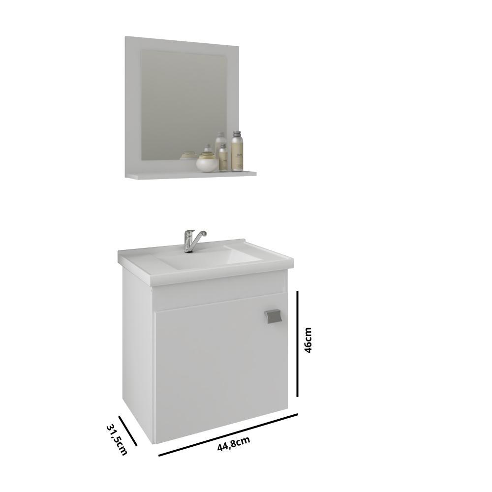 Gabinete Para Banheiro Com Lavatório E Espelho Iris Branco MGM Móveis 44cm - 3