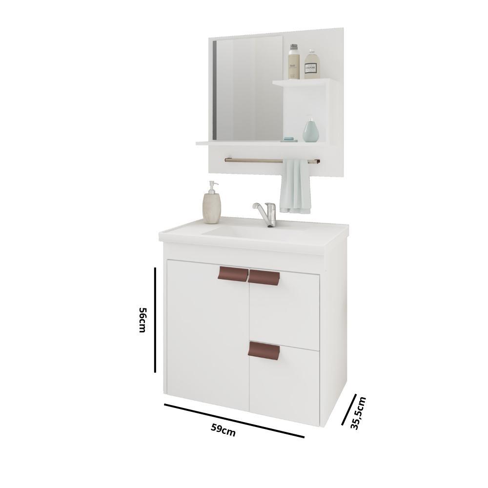 Gabinete Para Banheiro Com Lavatório E Espelho Tulipa Branco MGM Móveis 59cm - 5