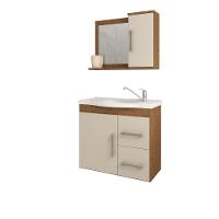 Gabinete Para Banheiro Com Lavatório E Espelho Vix Amendoa E Off White MGM Móveis 65cm - 1