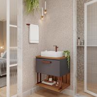 Gabinete Para Banheiro Com Lavatório Duna Titanium/Freijo MGM Móveis 60cm - 2