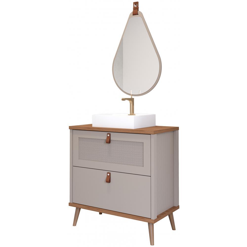 Gabinete Para Banheiro Com Lavatório E Espelho Vêneto Capuccino/Freijo MGM Móveis 60cm - 1