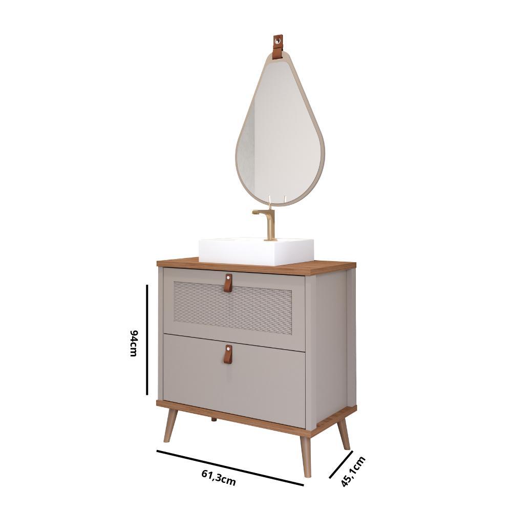 Gabinete Para Banheiro Com Lavatório E Espelho Vêneto Capuccino/Freijo MGM Móveis 60cm - 3