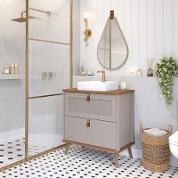 Gabinete Para Banheiro Com Lavatório E Espelho Vêneto Capuccino/Freijo MGM Móveis 60cm - 2