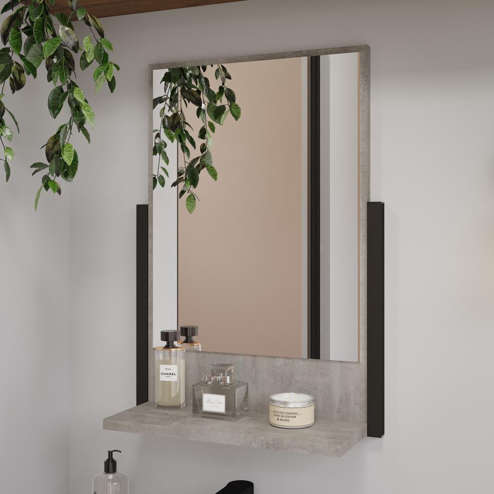 Kit Gabinete Para Banheiro Com Lavatório E Espelho Metalo MDF Metalon Cimento MGM Móveis 60com - 3